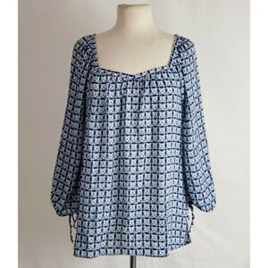 Banana Republic Blue Geometric Peasant Tunic Top
